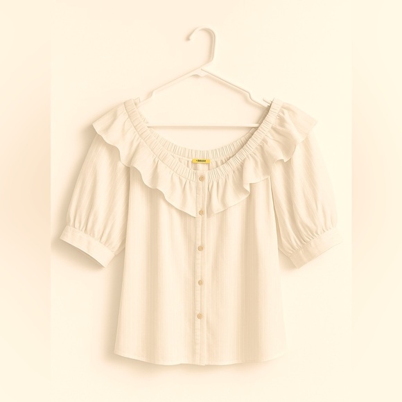 Anthropologie Cream Ruffled Blouse - Picture 1 of 5